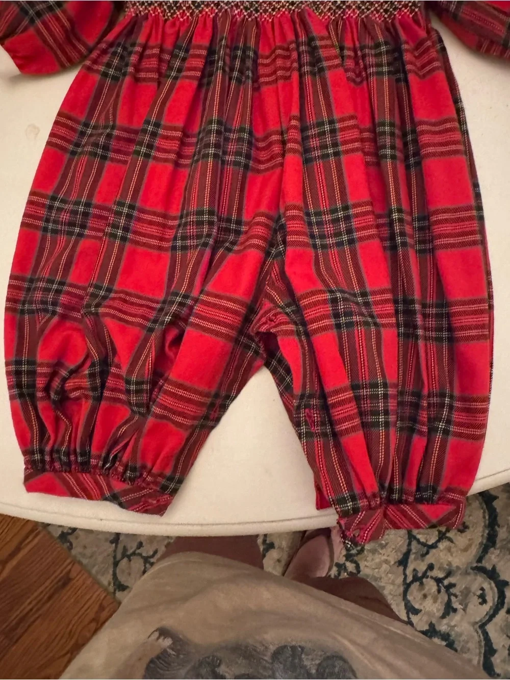 VTG Carriage Boutiques 3M Red Plaid Smocked Bubble Romper Embroidered Collar